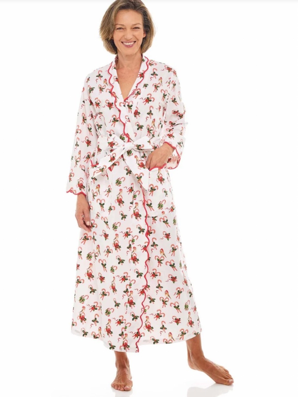 Heidi Carey Candy Cane Classic Robe LARGE Scalloped Details Christmas